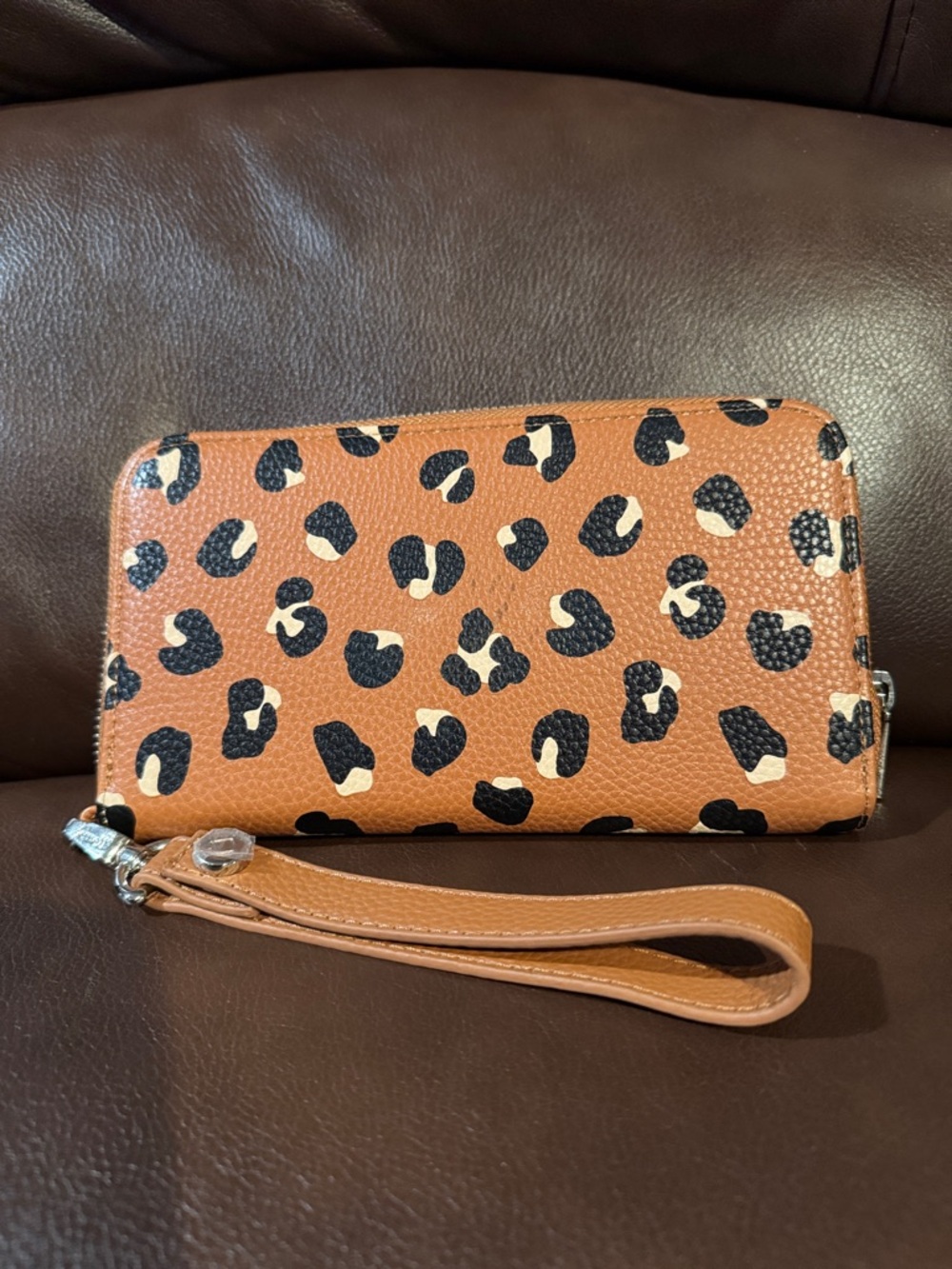 Leopard Print Zip Wristlet Wallet - Brown